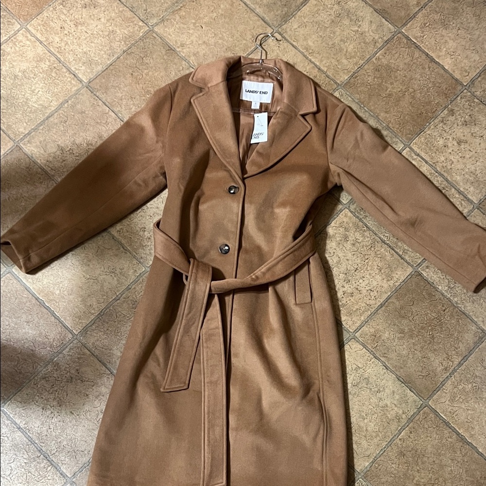 Lands’ End Wool Blend Women's Brown Trench Coat